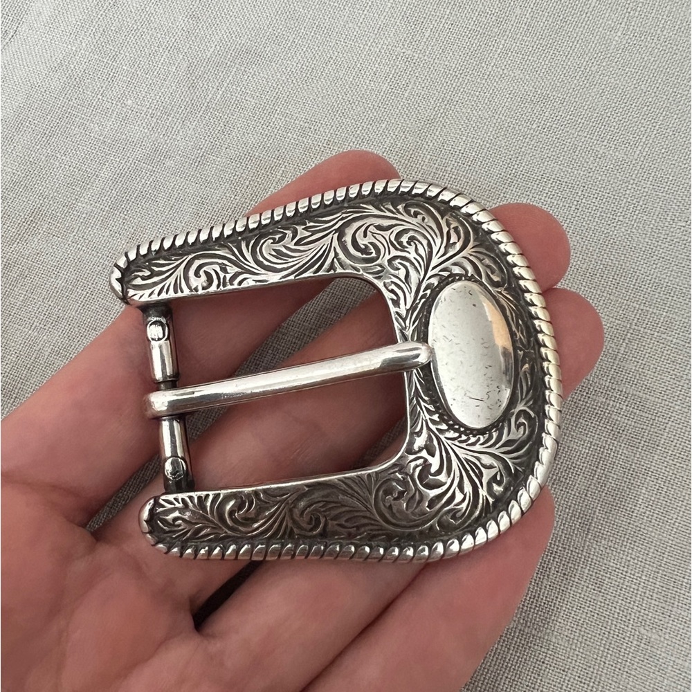 Vintage silver tone western scrollwork engraved belt buckle rope medium 1”